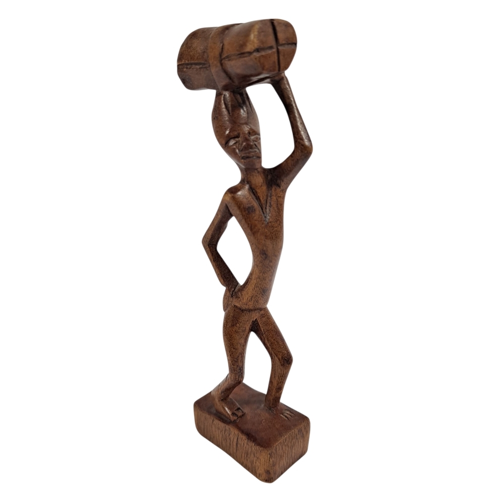 Vintage Hand Carved Wooden African American Figurine Carrying Bale On Head